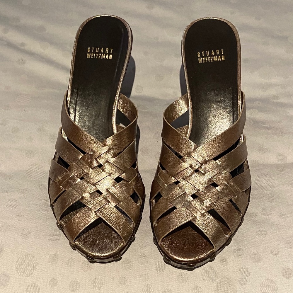 Stuart Weitzman woven buttery leather with stud detail